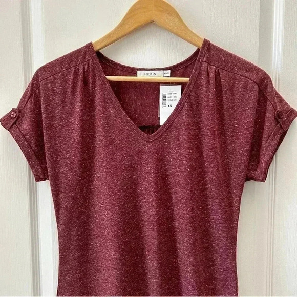 Ricki’s Linen Blend  Loose Fit V Neck T-Shirt Burgundy Size XS - Picture 8 of 16